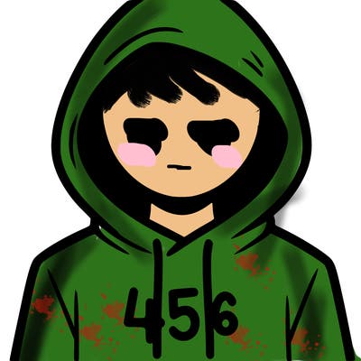 a person with non face waering a hoodie with a 456 symbol