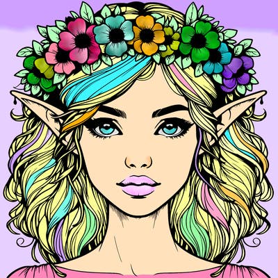 realistic female elf with flower crown