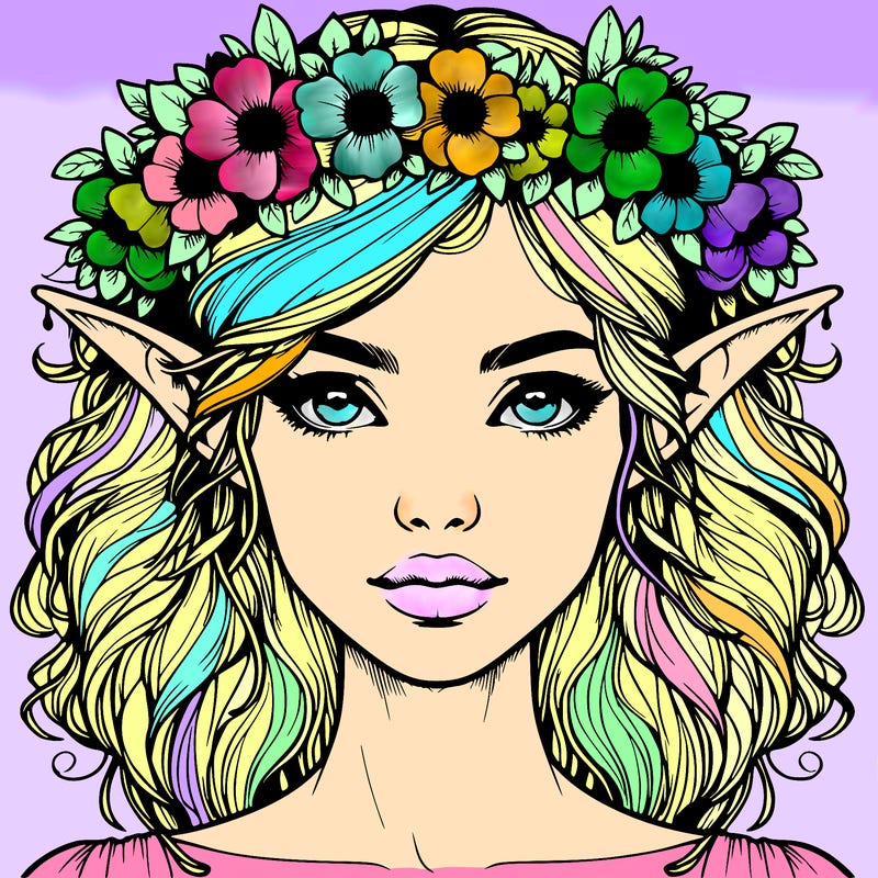 realistic female elf with flower crown