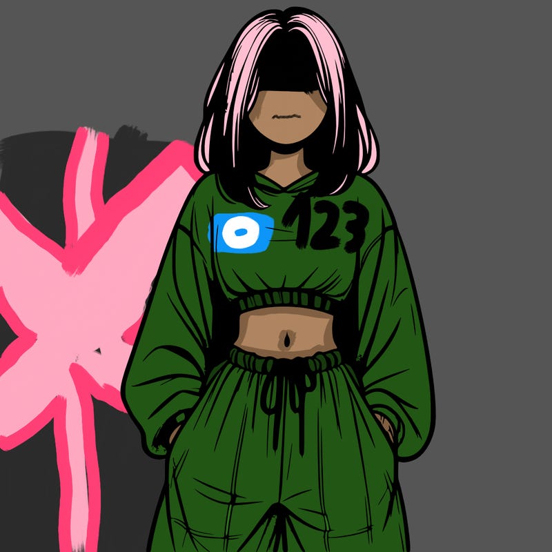 realistic girl faceless with baggy pants and a crop top