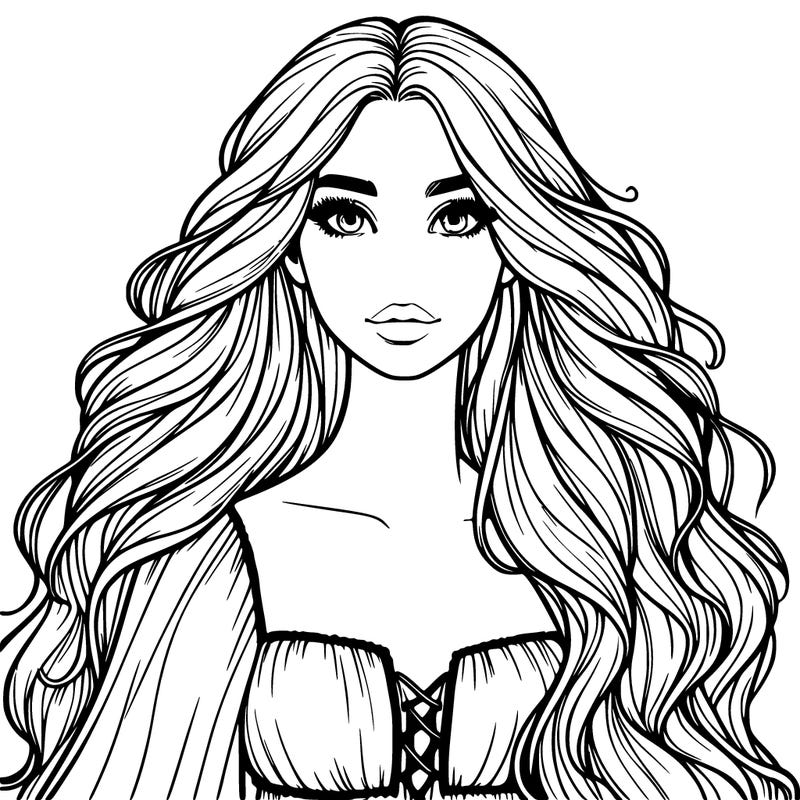 realistic woman with long hair in a flowing dress