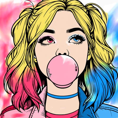 realististic girl blowing bubble -gum