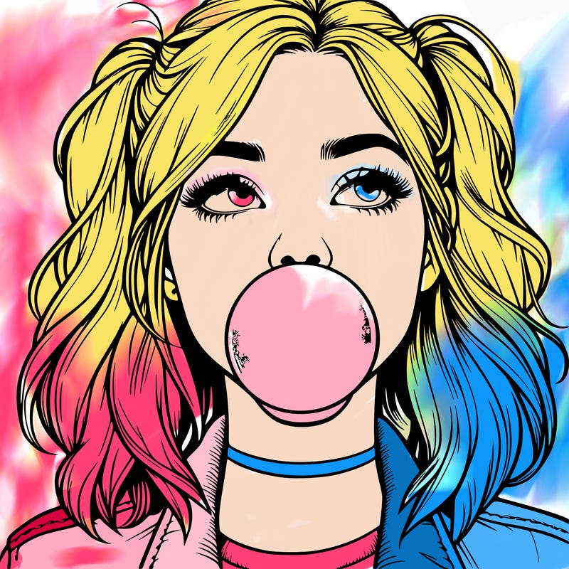 realististic girl blowing bubble -gum