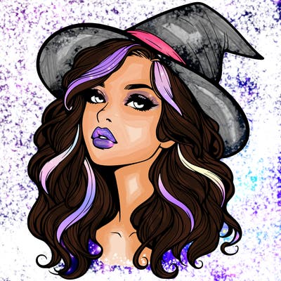 realistic witch girl with wavy hair and lips