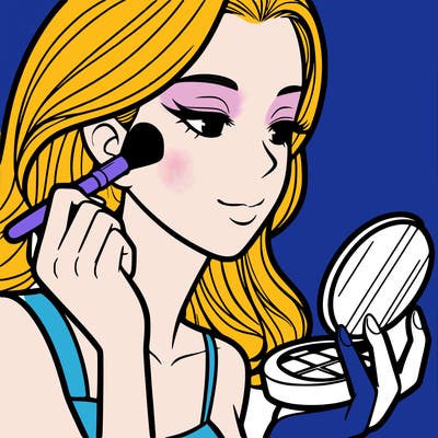 little girl putting on makeup