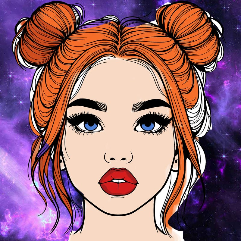 realistic girl with two buns on her hair and lips