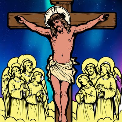 jesus on cross with angels around him realistic