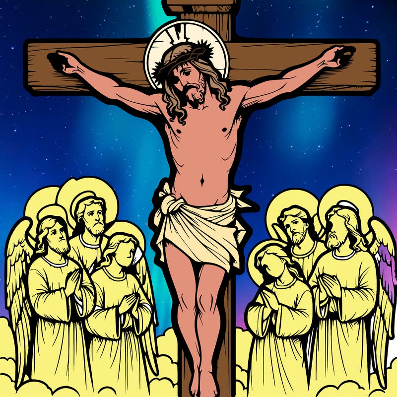 jesus on cross with angels around him realistic