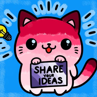 a cute cat saying share your ideas
