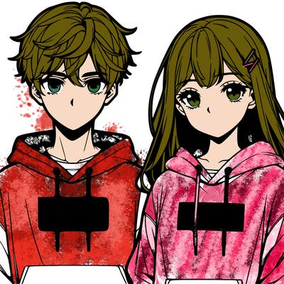 manga guy and girl wearing nike hoodies