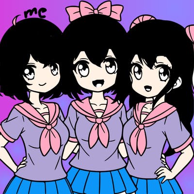 three girl besties anime