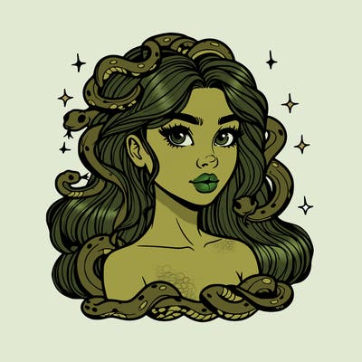 realistic girl with snakes as hair