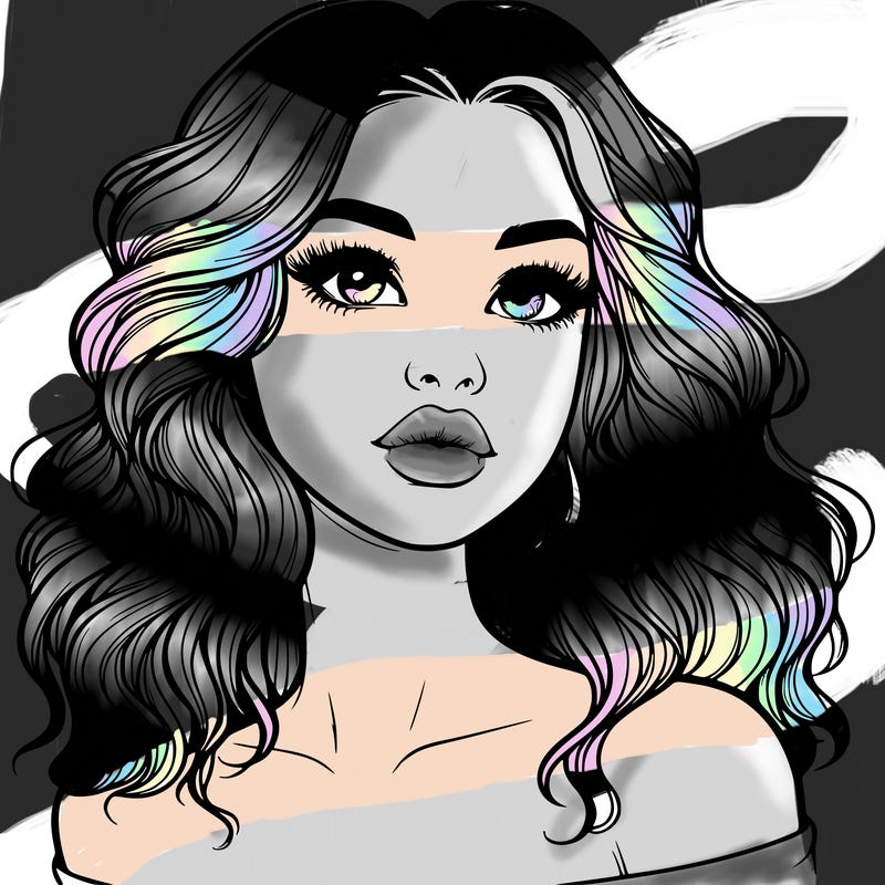 realistic girl with wavy hair and lips