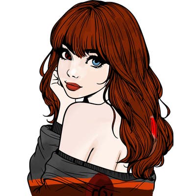 realistic girl with bangs looking over her shoulder