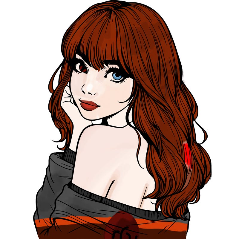 realistic girl with bangs looking over her shoulder