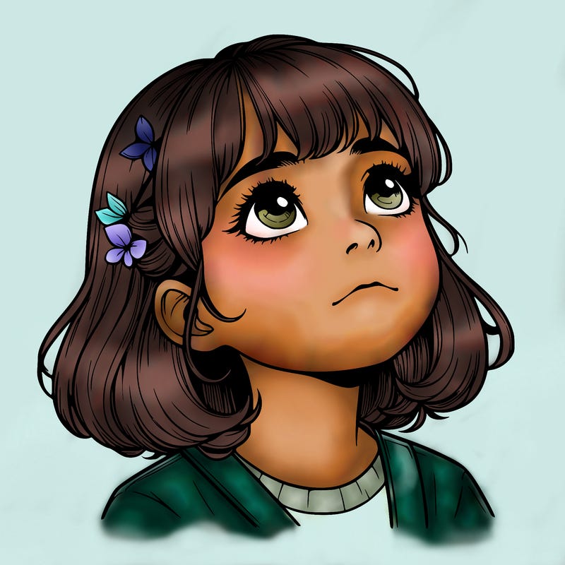 realistic girl looking up