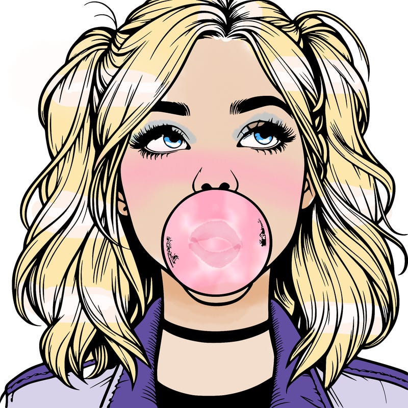 realististic girl blowing bubble -gum