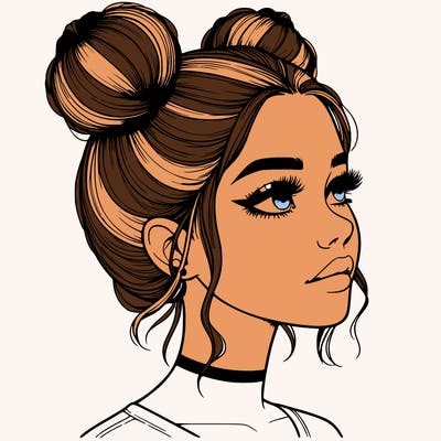 realistic girl with buns on the top of her head