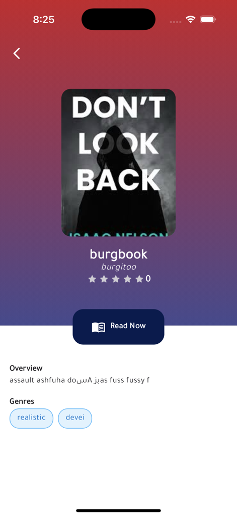 Raz: Books & Gift - Pantalla de detalles del libro en la aplicación Raz para la novela Don't Look Back con un botón Leer ahora