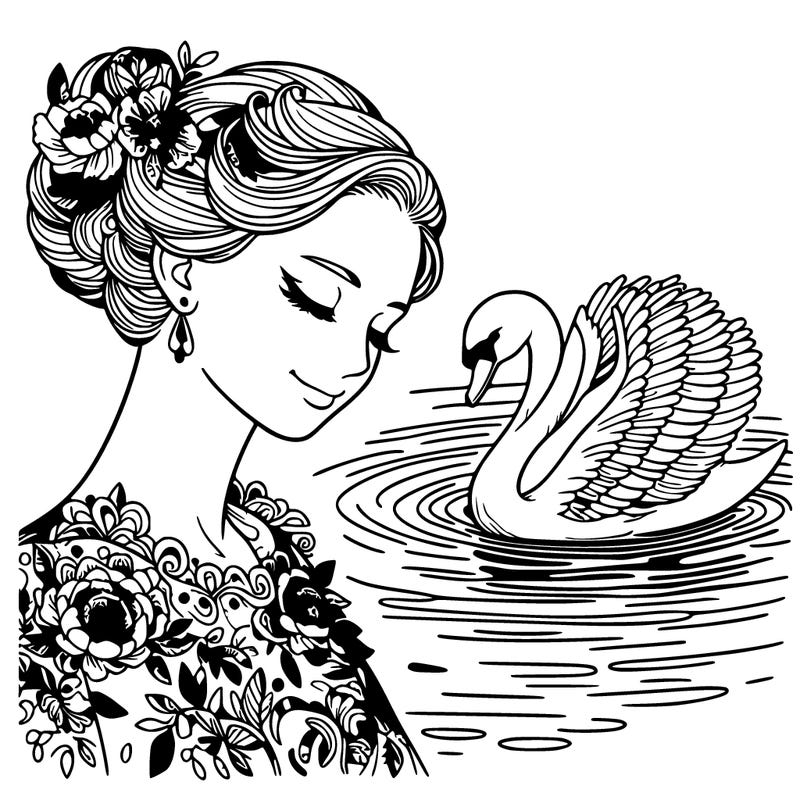 beautiful realistic woman swan lake