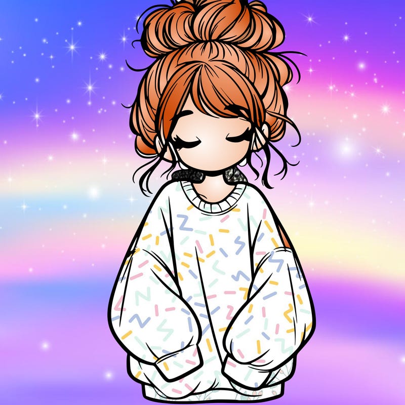 girl with baggy sweatshirt and messy bun