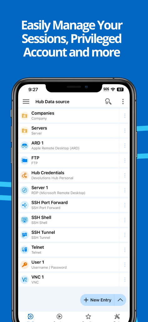 Remote Desktop Manager - List of remote connections like RDP and SSH in the Remote Desktop Manager mobile app