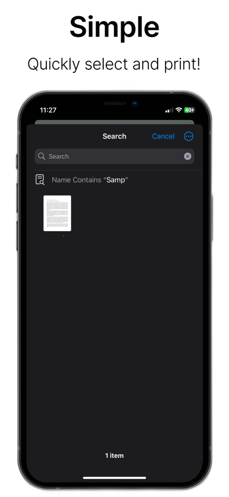 Mobile Print - Printer ePrint - Mobile Print app search interface showing how to quickly find and select documents for printing
