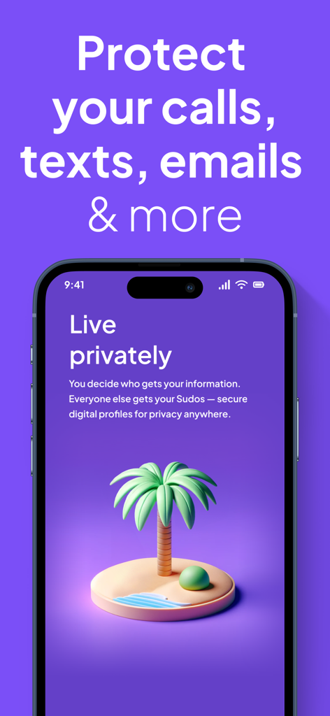 MySudo - Protect Your Identity - MySudo mobile app interface showing the Live Privately slogan and identity protection features.