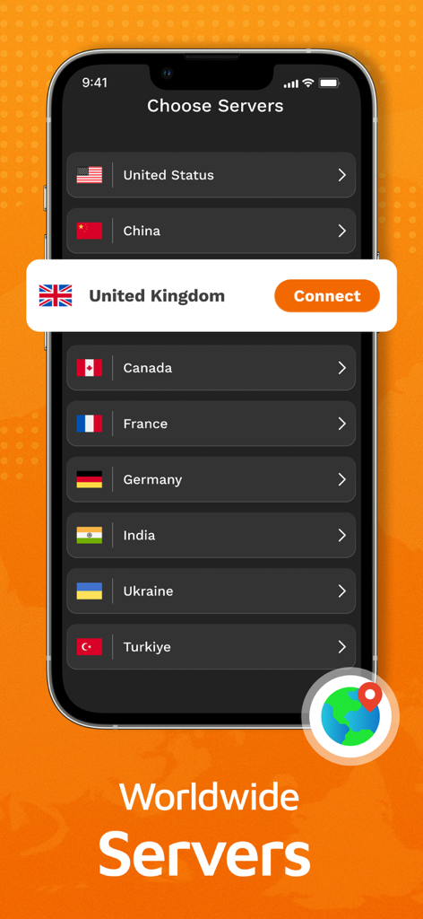 VPN: Secure Unlimited Proxy - List of worldwide VPN servers for secure proxy connection