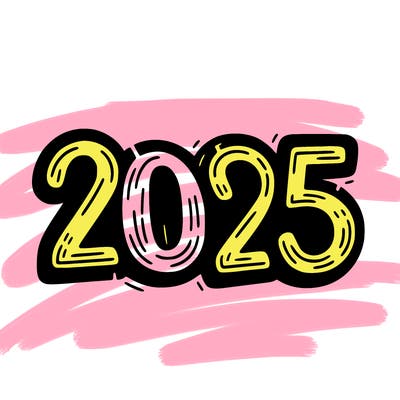 one line scrawled numbers sketch design “2025”