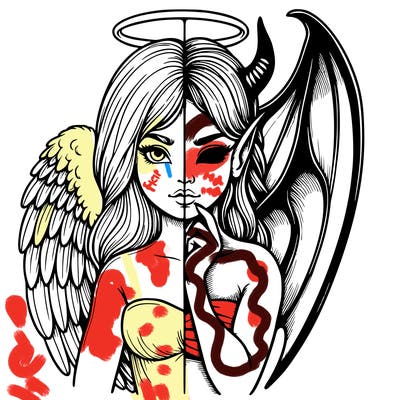 realistic angel half demon