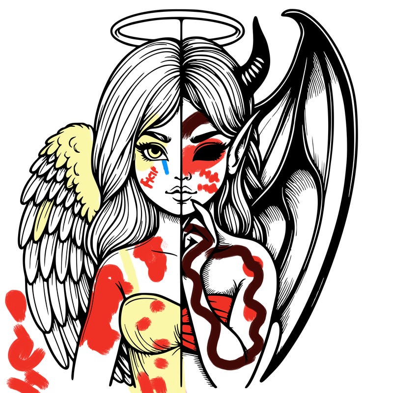 realistic angel half demon