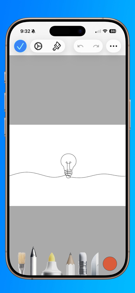Corkulous - Your Ideas - Corkulous app drawing interface showing a lightbulb sketch and various digital creative tools