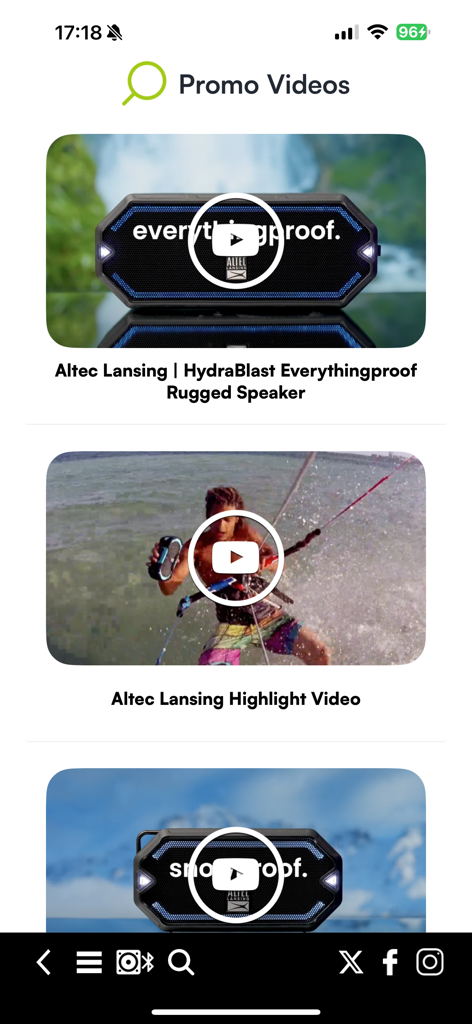 Promotional videos showing everythingproof rugged speakers in the Altec Lansing Just Listen app