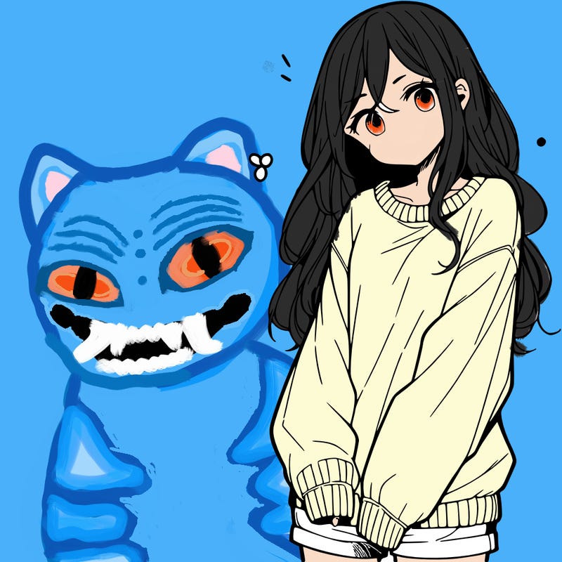 manga teen girl  in a sweater and baggy pants