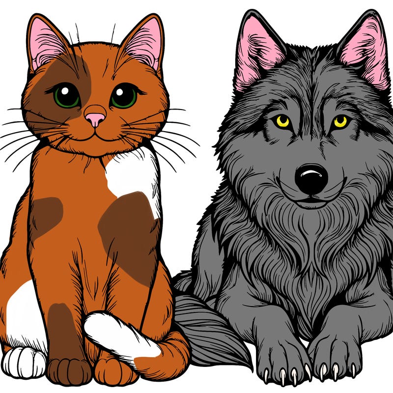 realistic cat and wolf