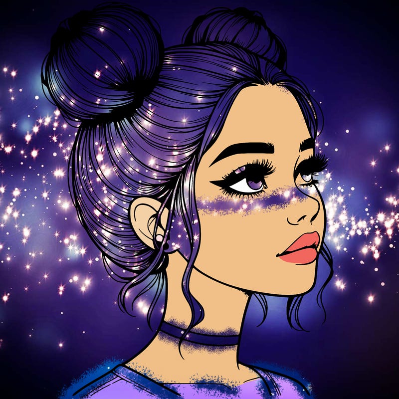 realistic girl with buns on the top of her head