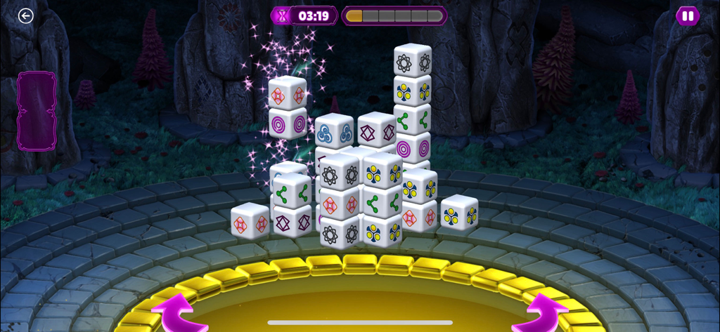 Tap Tiles - 3D Mah-jong Games - A 3D mahjong puzzle game with colorful cube tiles on a stone platform