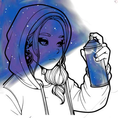 a realistic girl, spray painting