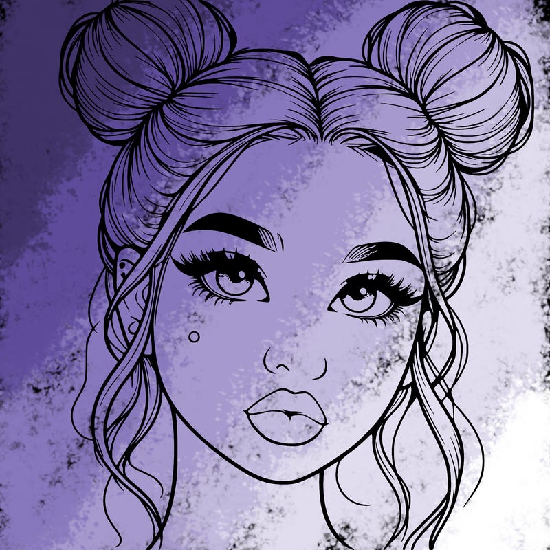 realistic girl with two buns on her hair and lips