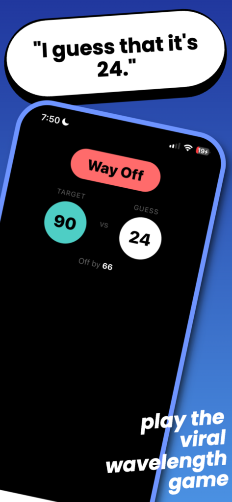 Pantalla de juego del modo de juego de deducción social Wavelength dentro de la aplicación Game Night.
