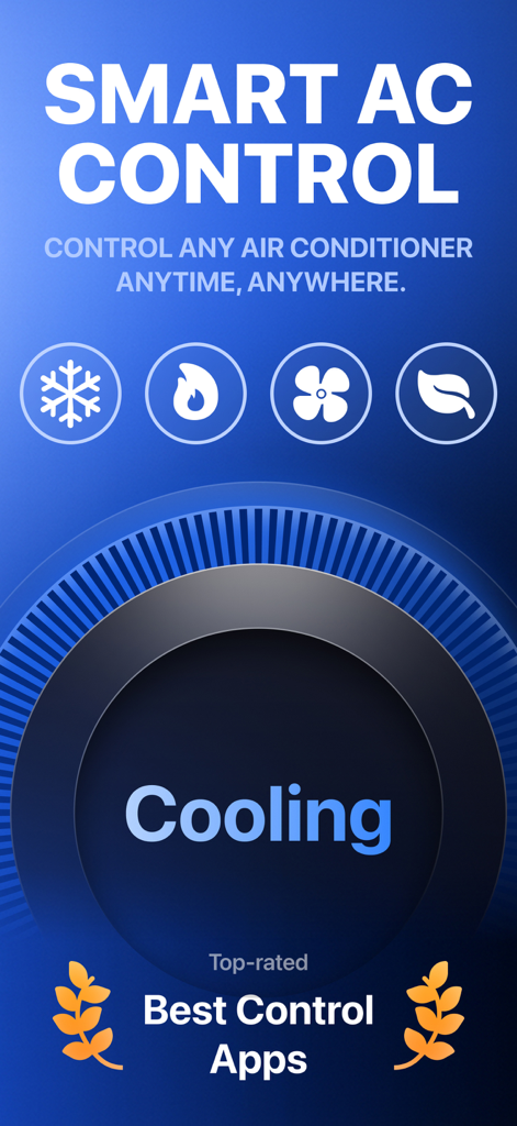 Air Conditioner Controller ‧ - Pantalla principal de la aplicación Smart AC Control mostrando varios modos como enfriamiento y calefacción