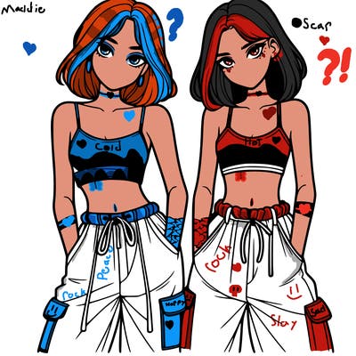 two girls with crop top with baggy pants