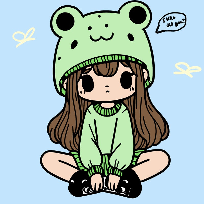 a girl wearing a frog hat and some frog socks