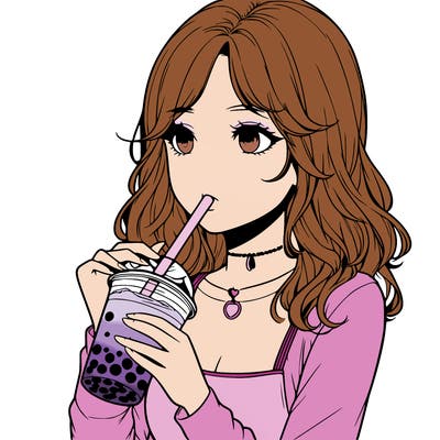 realistic girl drinking boba tea