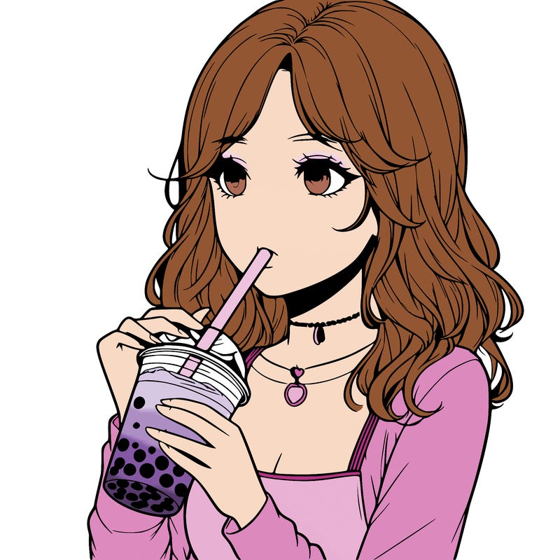 realistic girl drinking boba tea
