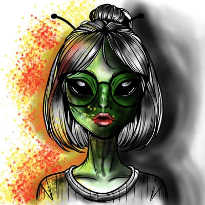 realistic alien girl with glasses