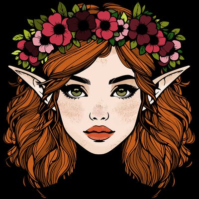 realistic female elf with flower crown