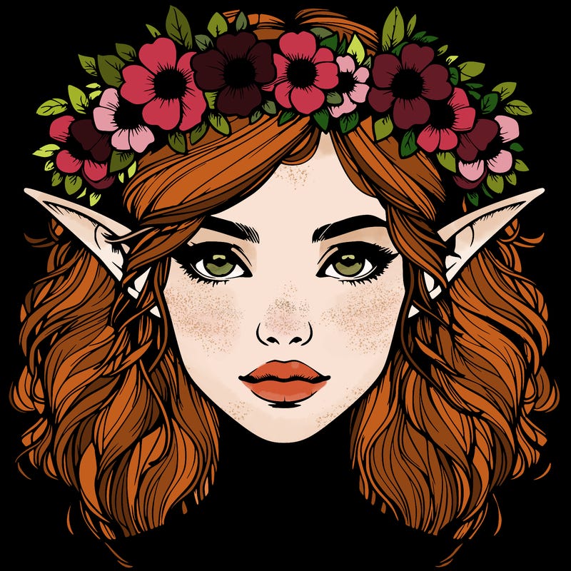 realistic female elf with flower crown