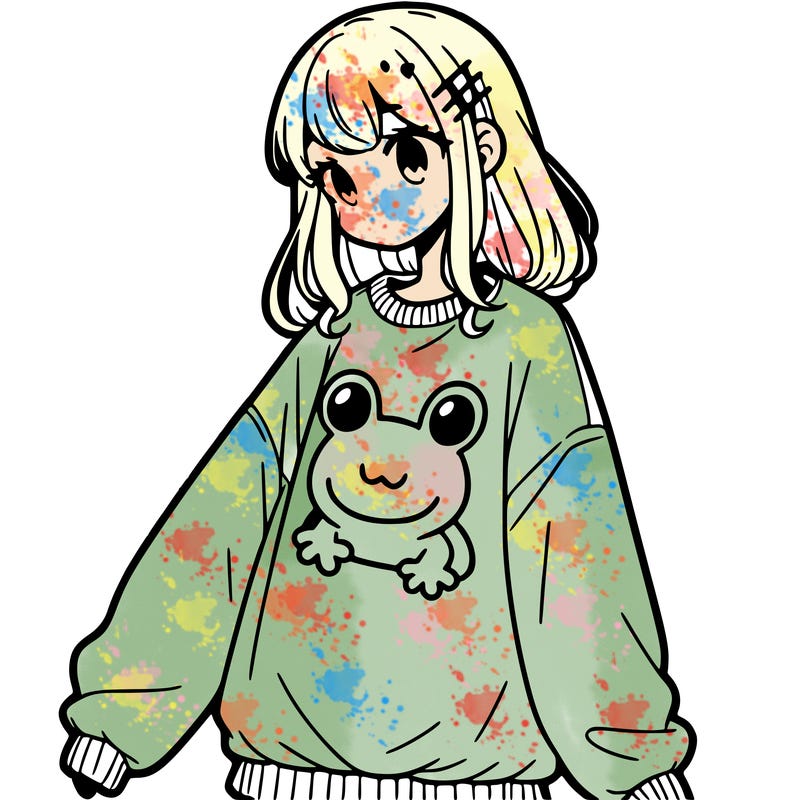 girl wearing frogging sweatshirt